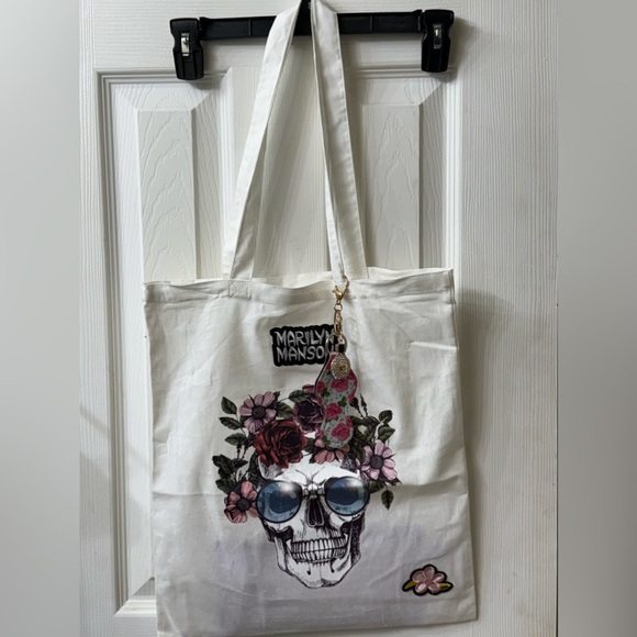 Flower skull handmade tote bag - Picture 2 of 3